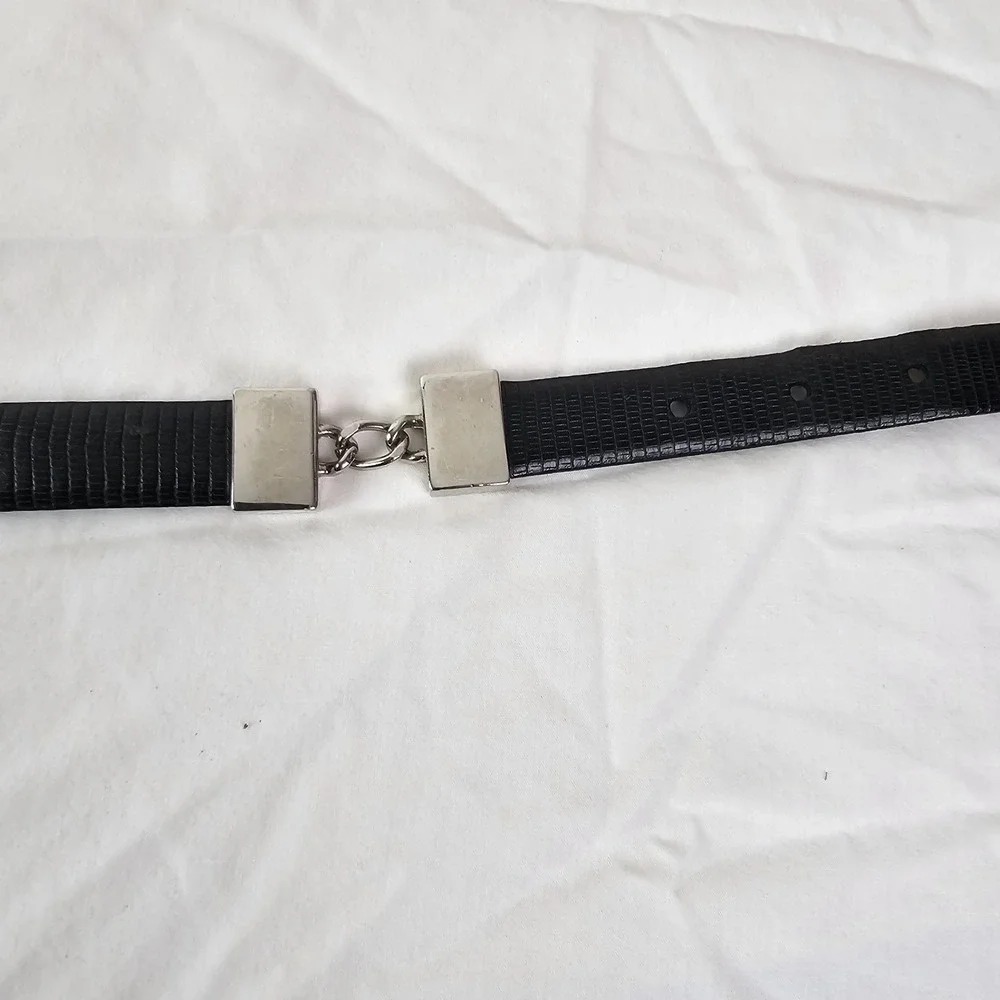 Talbots Leather Belt Italy Medium 32-34 Snake Snakeskin Print Skinny Black Chain